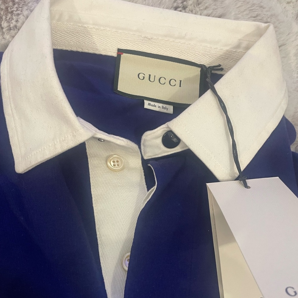 Gucci Mens Rugby Blue Polo Logo Long Sleeve T Shirt Sz M - Picture 9 of 9